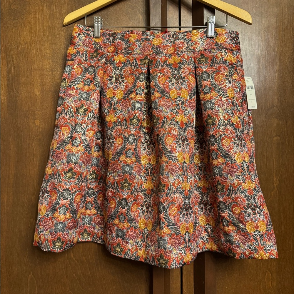 Maeve Red and Gold Mini A-Line Full Party Skirt with Pleats